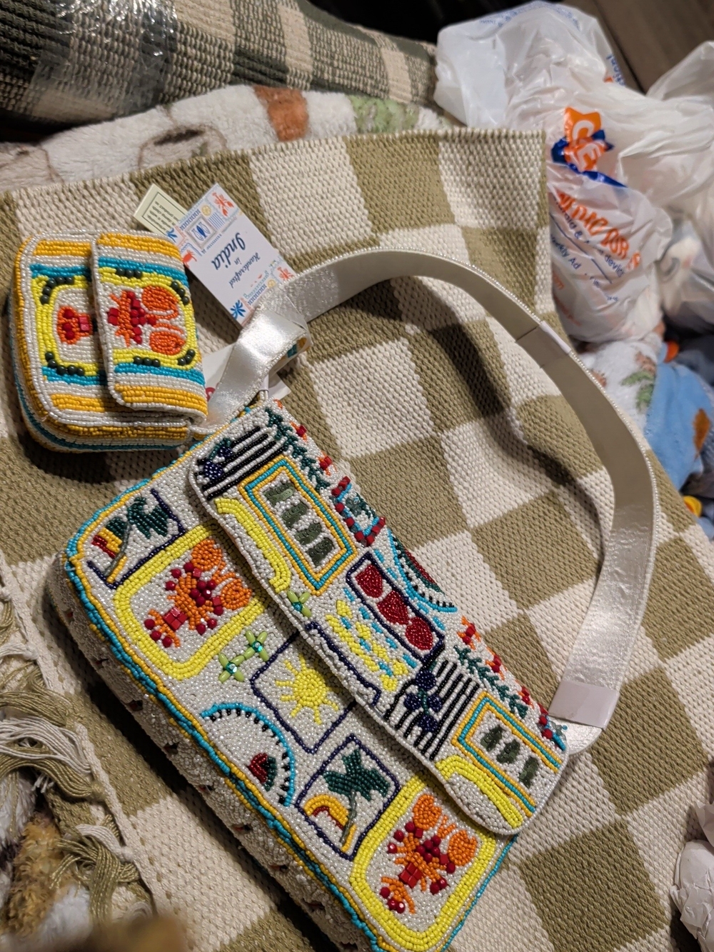 Beaded Multicolor Floral Lobster Vacation Viral Crossbody Bag With Pouch NWT